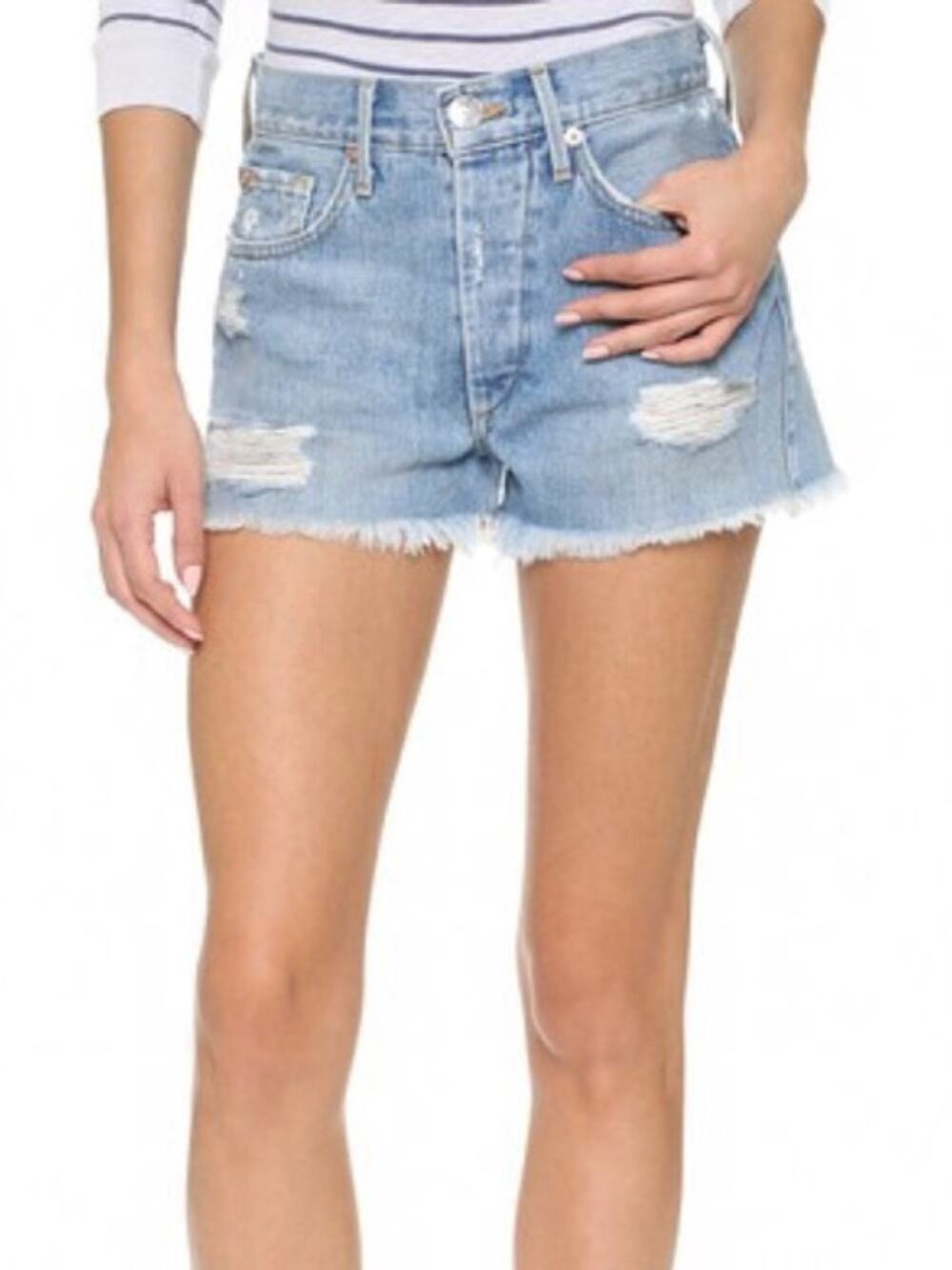 TRUE RELIGION Scout Boyfriend Jean Shorts in True Vintage Wash Sz 26 Made In USA